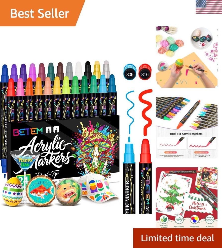 24-Color Dual Tip Paint Markers – Perfect for Fabric, Rock, and Canvas Crafts