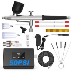 Airbrush Kit with Compressor: 50 PSI High Pressure Brush Kit with 0.2/0.3/0.5…