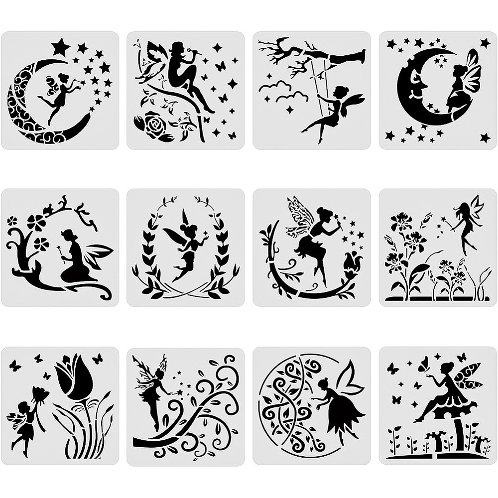 1set 12pcs Large Plastic Reusable Drawing Painting Stencils Templates sets