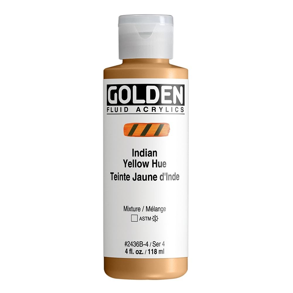 Fluid Acrylics by GOLDEN, India Yellow Hue, 4 fl. oz. Bottle, Professional Ac…