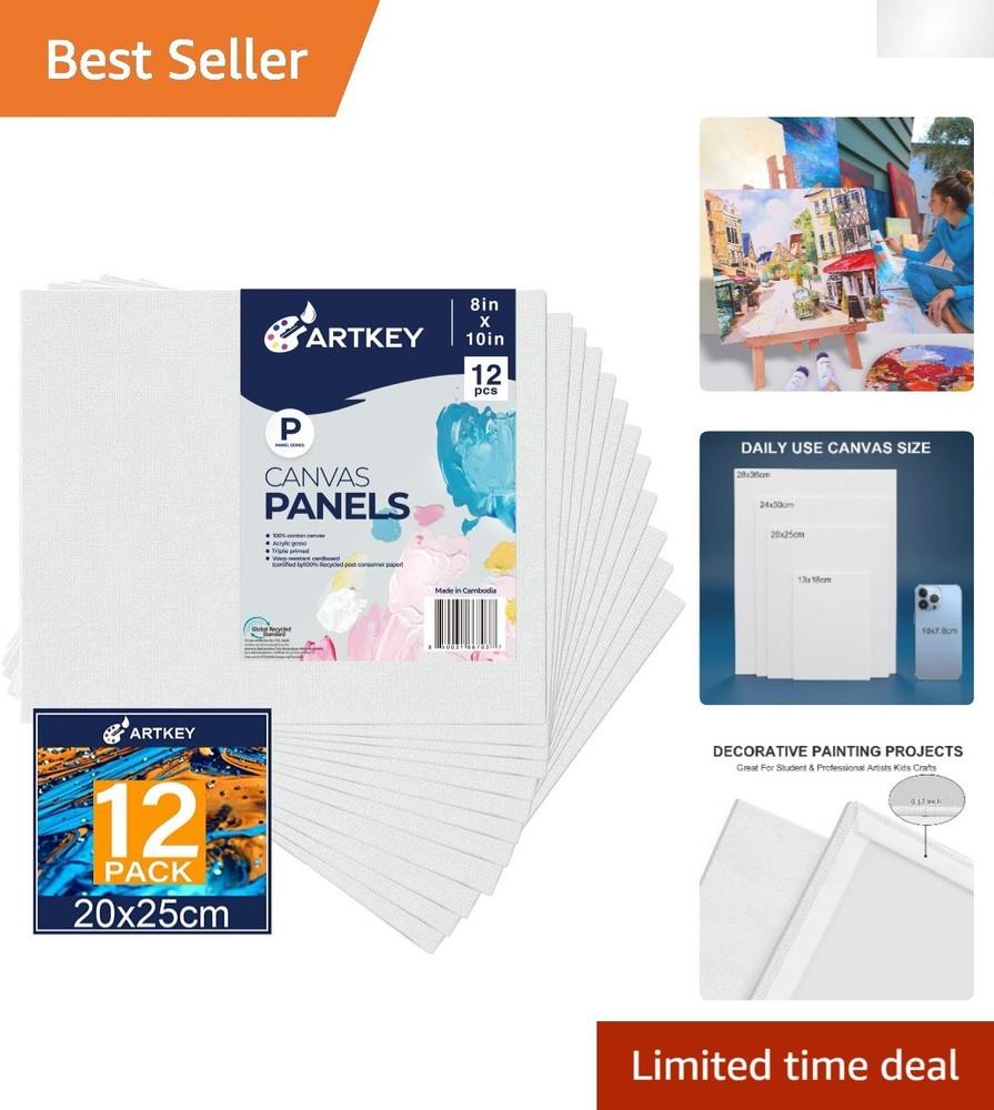 10 oz Acid-Free Cotton Canvas Panels 8×10 for Oil, Acrylic & Watercolor