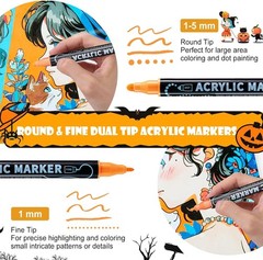 30 Colors Waterproof Dual Tip Acrylic Paint Pens, Dot & Fine Tip Markers Set
