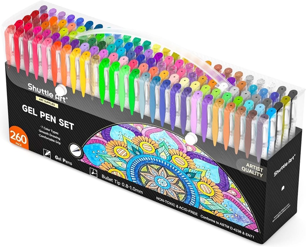 Shuttle Art 260 Pack Gel Pens Set, 130 Colors with 130 Refills for Adults Colori