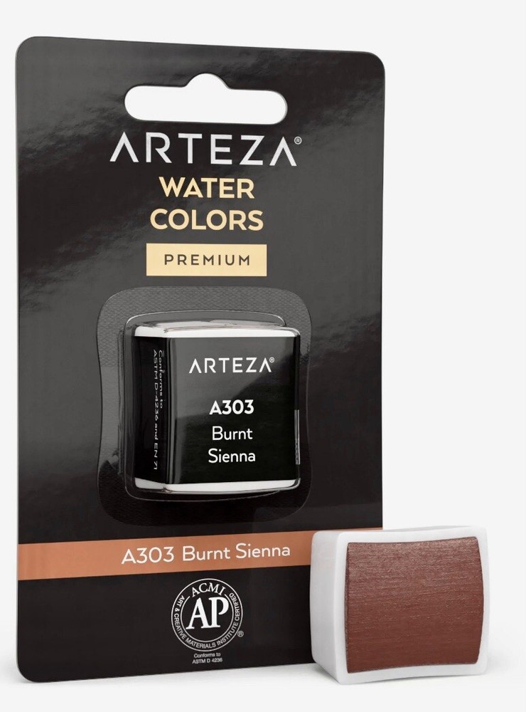 Arteza Premium Water Colors A561 Burnt Sienna Half-Pans Single Color ARTZ-9702
