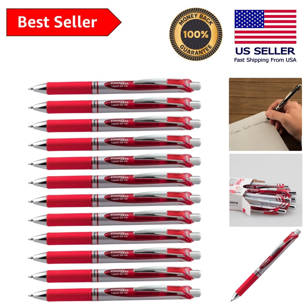 Retractable Gel Pens, 0.7mm Stainless Steel Tip, Red Ink – Pack of 12