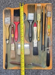 Assorted Paint Brushes, Pallet Knives and 16″x 12″ Pallet; No Paints