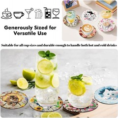 8 Pcs Diamond Art Coasters Kits for Adults with Holder Cork Pads, Cat Diamond Pa