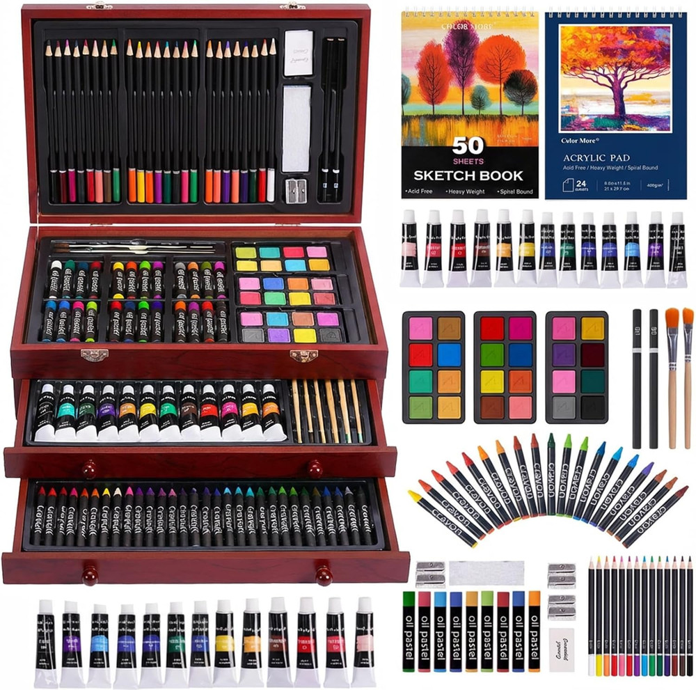 Art Supplies 175 Pack Deluxe Art Set Drawing Painting Kit with 2 Drawing Pads