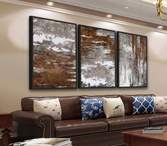 Large Framed Canvas Wall Art – Rustic Brown and White Abstract Pictures for L…