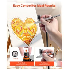 Uimoso Airbrush Set with Compressor, 1/6 HP, Includes Airbrush and 3 Nozzles