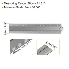 HARFINGTON Folding Straight Ruler 30cm Metric Aluminum Alloy Protractor Gray