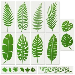 11Pieces Large Leaf Stencil 12″x6″, Palm Fern white clear