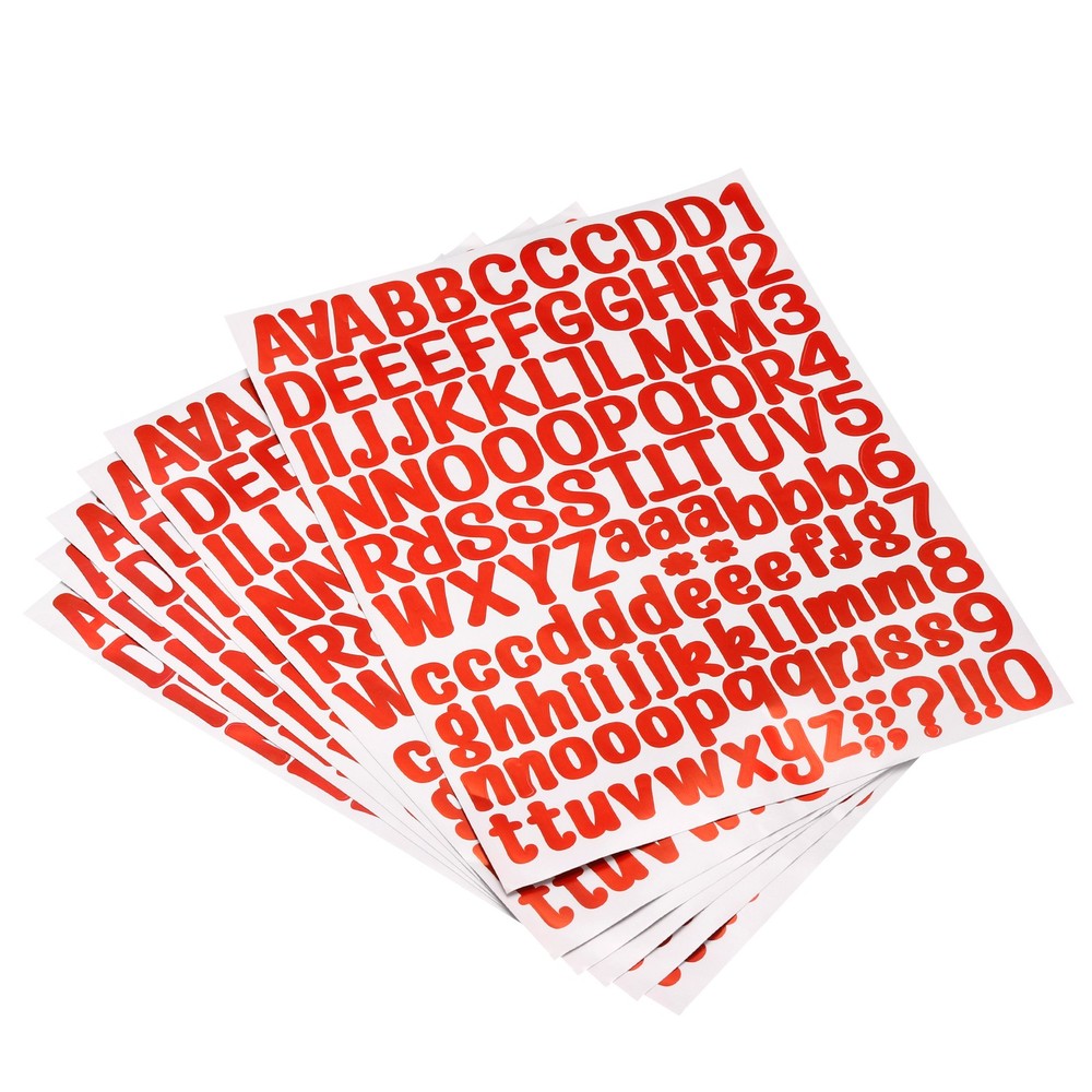 Letter Alphabet Number Stickers, Reflective Glitter Red 1″ 126 Count/Sheet,8pcs