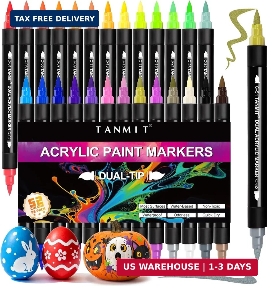 TANMIT 56 Colors Acrylic Paint Markers, 26 Pack Dual-Color Acrylic Paint Pens Ma
