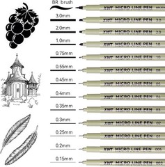 Fine tip black ink drawing pen set archival quality art tools
