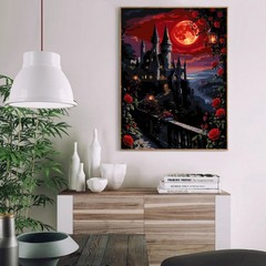 Roses Paint by Numbers Kit for Adults Beginner,Castle Easy Adult Paint by Number