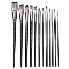 Professional Paint Brush Flat/Oblique/Round Tip for Artist Student Kid Adult