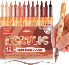 Kander Acrylic Paint Markers 12 Colors, Skin Tone Series Set with Soft Brush Ti