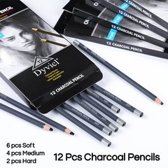 Professional Charcoal Pencils Drawing Set – 12 Pieces Soft Medium and Hard Ch…