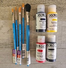 4 Golden Fluid Acrylic – Anthraquinone Cad Red & 5 Princeton Select PaintBrush