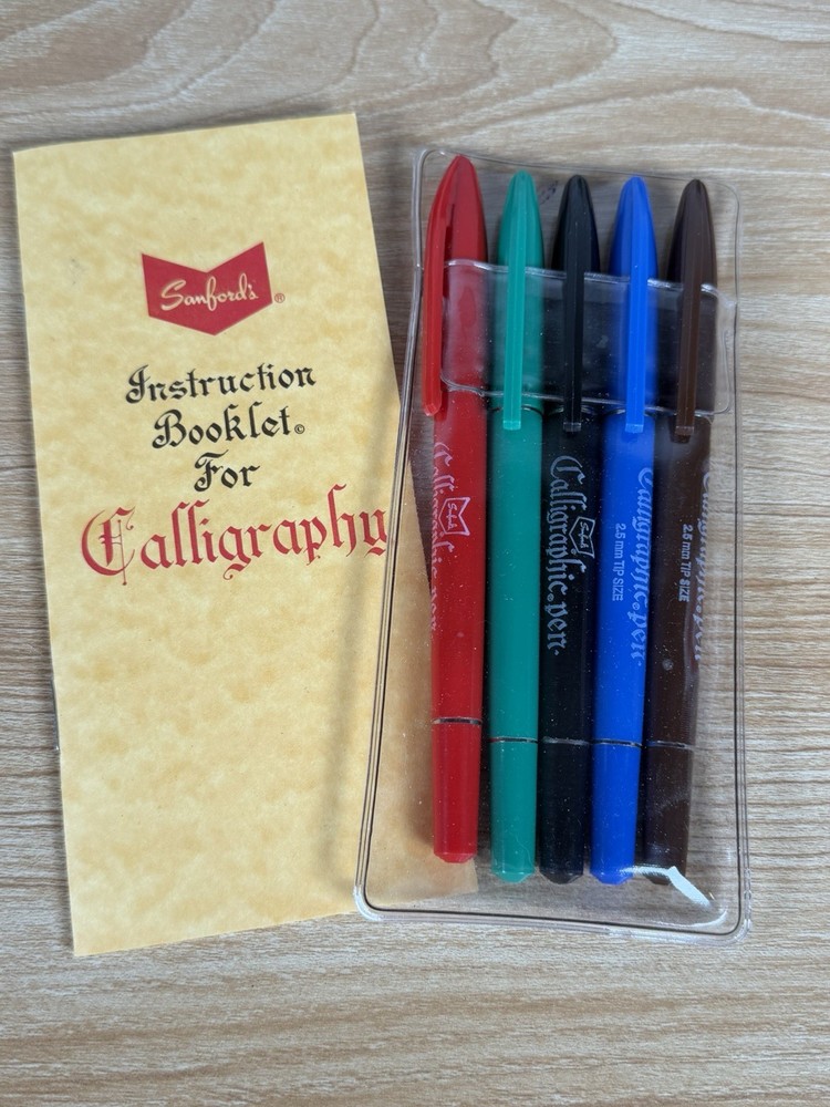 Sanford Calligraphic Marker Pen Set 5 Colors w/ Instruction Booklet 2.5mm Tips