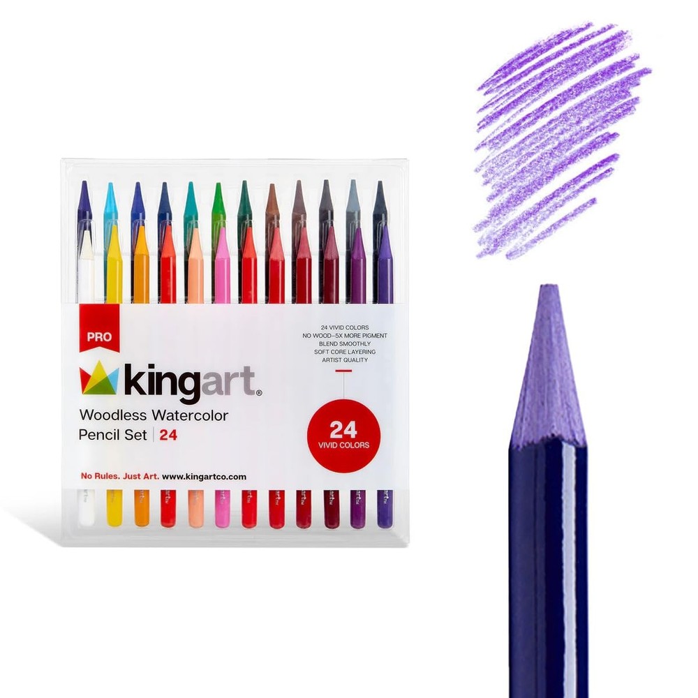 KingArt Woodless Watercolor Pencils Set, Soft Core, Pre-Sharpened Art Coloring