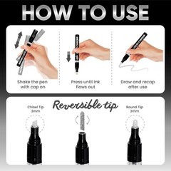 3-Pack Liquid Chrome Markers, Permanent Mirror Pens, 0.7mm 1mm 3mm Tip Set