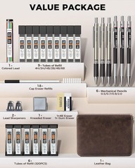 30 Count Mechanical Pencil Set with Leather Bag, 0.5/0.7/0.9MM & 2MM Sketching P