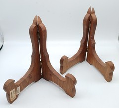 2 Vintage Carved Wood Easels Picture Plate Displays Stands India 7” 9”