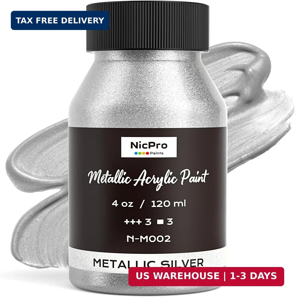 Nicpro Metallic Silver Acrylic Paint, 4oz/120ml Silver Leaf Paint, Non Toxic, No