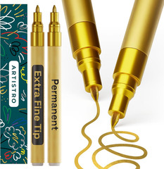 2 Gold Permanent Marker – Waterproof Markers for Tire, Fabric, Rocks, Glass, Cer