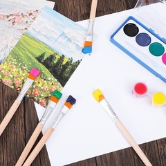 5 PCS Small Flat Paint Brushes Short Wood Handle Acrylic Watercolor Art