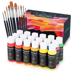 Acrylic Paint Set with 10 Brushes, 18 Colors Outdoor/Indoor (59ml, 2 oz) Art