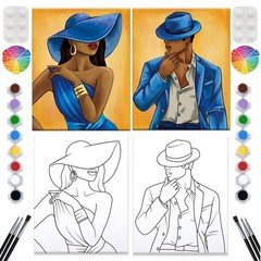 2 Pack Paint and Sip Canvas Painting Kit Pre Drawn 8 inches x 10
