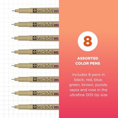 Sakura Pigma Micron 005 8 Color Set Water 1 Count (Pack of 8), Multicolor