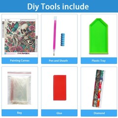 Skull Diamond Art Kits for Adults,Round Full Drill 5D Diamond Painting Kits foR