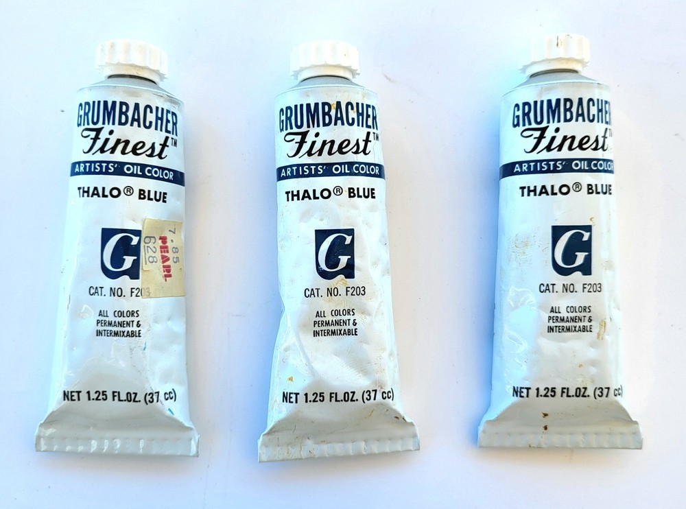 3 Grumbacher Finest Thalo Blue Vintage Oil Paints NOS 37ml F203