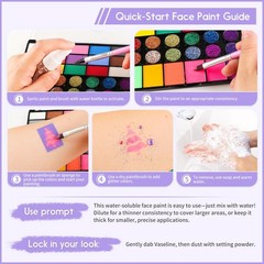 42 Color Face Painting Kit Water Activated Non Toxic with Stencils Brushes Set