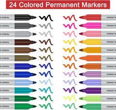 Colored Permanent Markers,24 Assorted Colors Permanent Marker Pens Fine Point…