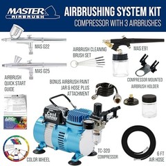 Master Airbrush Cool Runner II Kit Dual Fan Compressor 3 Pens