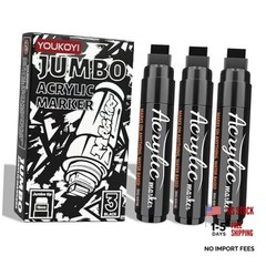 Jumbo Acrylic Paint Markers 3 Pack, 15mm Wide Tip Permanent Graffiti Black