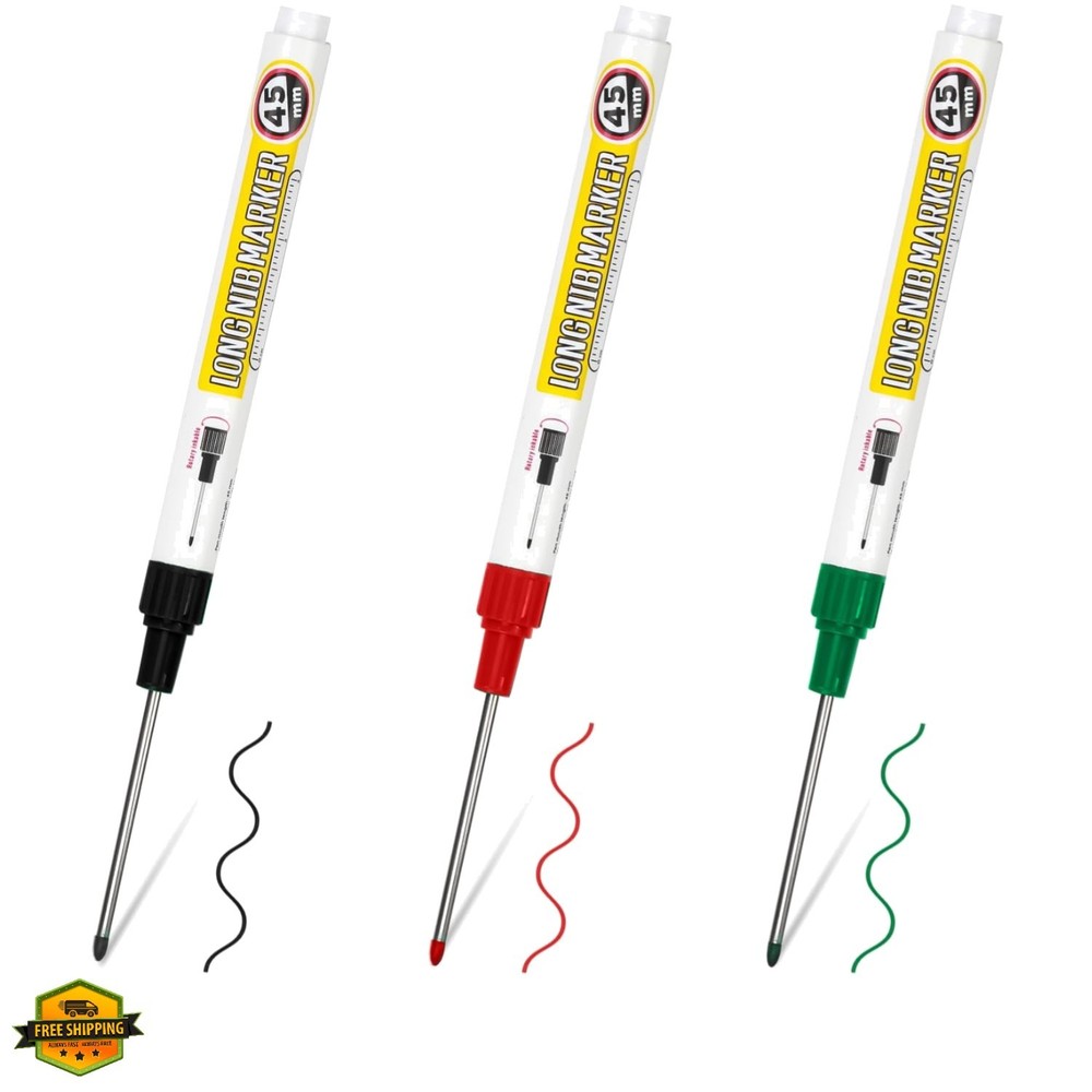 Long Head Deep Hole Marker Pens, 3pcs 45mm Long Tip Markers, Waterproof Perma…