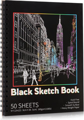 50 Sheets Black Paper Sketchbook 9×12 In, 108 Lb 160 GSM, Spiral Bound