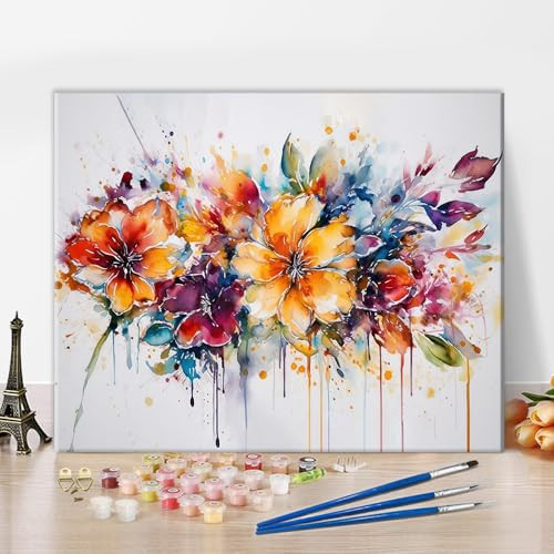 Paint by Number for Adults, Flowers Paint Number Kits, Abstract DIY Painting