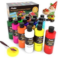 Outdoor Acrylic Paint Set, 15 Vibrant Colors (8.45oz/250ml Large Bottles), Wa…