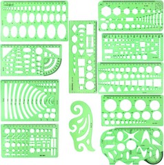 11PCS Geometric Drawings Templates, Compact (16-22 cm x 8-15 cm), Clear green