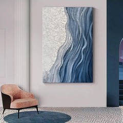 Limiyer Art Hand-Painted Blue and White Texture Abstract Art Oil Painting Mod…