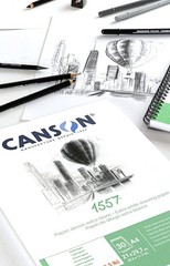 CANSON 1557 120gsm A4 White Sketch Paper Pad, Light Grain, Glued A4,