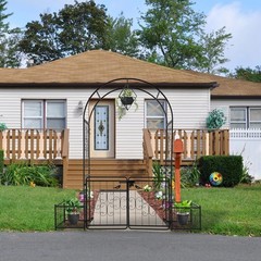 7.2ft Black Iron Garden Arch with Arched Top and Gate Metal Arbor Trellis