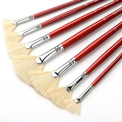 Fan Brush for Painting, 7 Pieces Set with Hog Bristle Large, Red